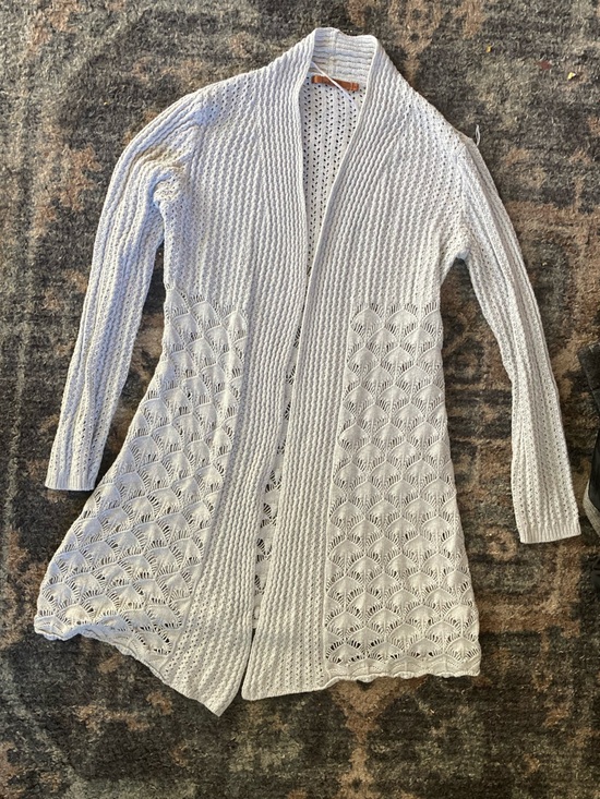 Bellini Sweaters - Bellini Light Gray Open-Knit Off-the-Shoulder Sweater Cardigan